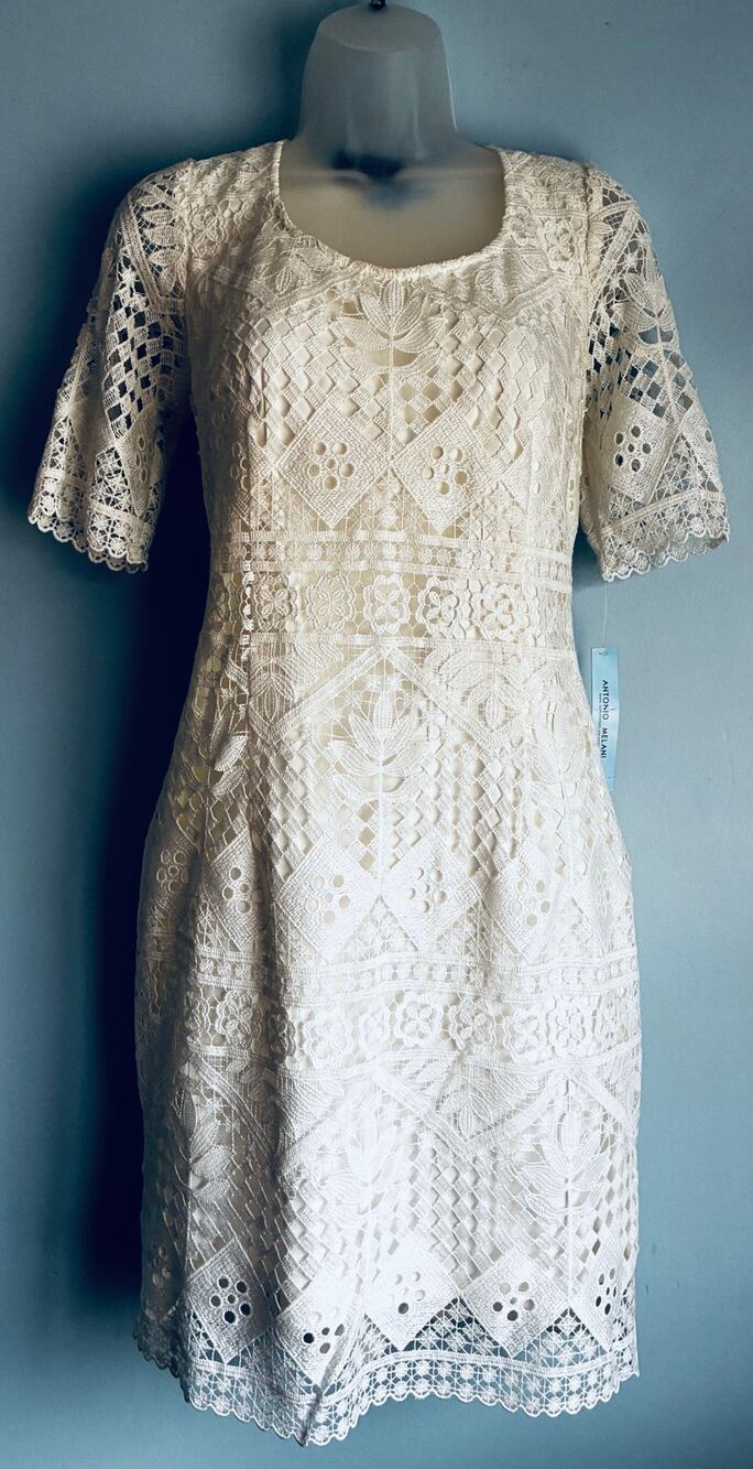 Antonio Melani White Lace Dress Bridal Coquette Size 8